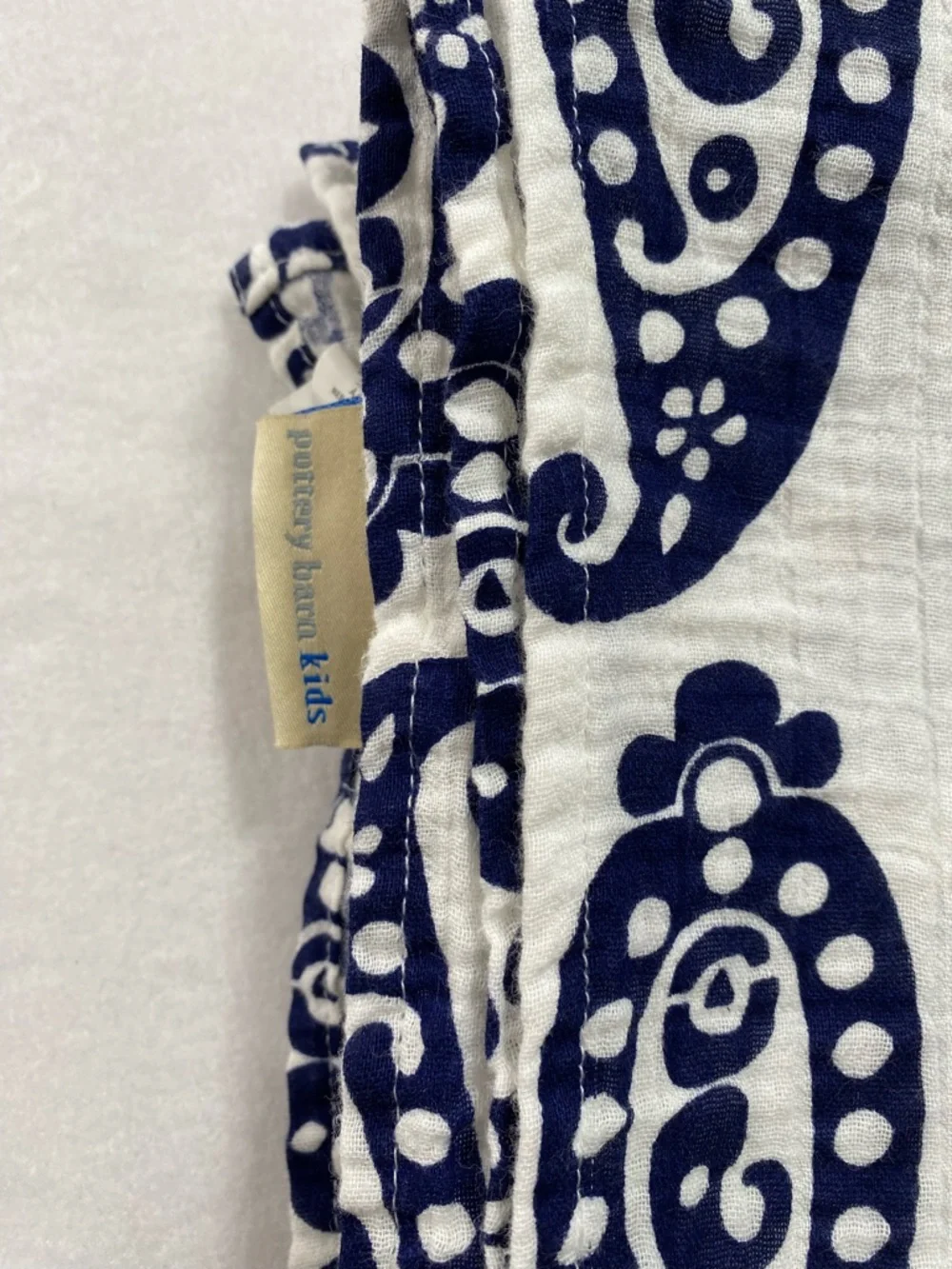 Pottery Barn Kids Organic Cotton Muslin Paisley Blanket 50x50 Blue White Throw - Picture 11 of 12